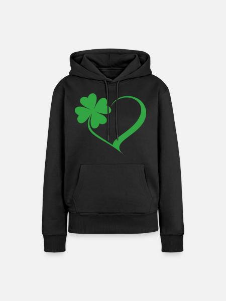 Grünes Kleeblatt Herz Design - Frauen Premium Bio Hoodie - Schwarz