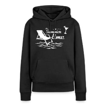 Sommermotiv mit Liegestuhl, Wellen und Cocktail - Frauen Premium Bio Hoodie - Schwarz - Vorne - Julia (174cm)