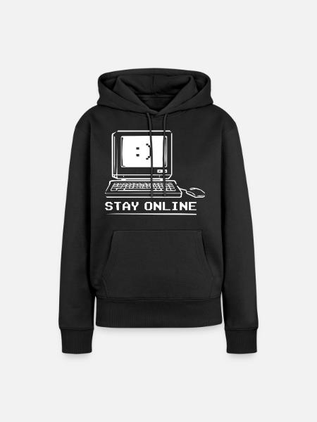 Stay Online Retro Computer - Frauen Premium Bio Hoodie - Schwarz