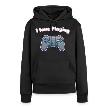 J’adore jouer - Conception de manettes de jeu - Sweat à capuche Premium bio Femme - noir - Devant - Julia (174cm)