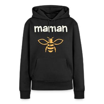 Maman Abeille sur Noir - Sweat à capuche Premium bio Femme - noir - Devant - Julia (174cm)