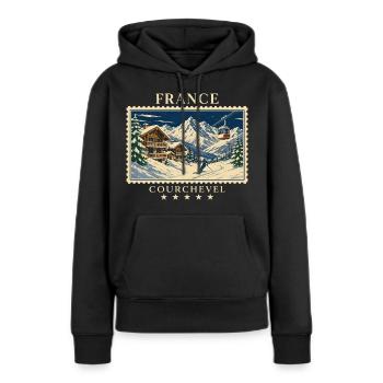 Frankreich Courchevel Vintage Reisemarke - Frauen Premium Bio Hoodie - Schwarz - Vorne - Julia (174cm)