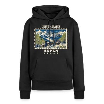 Marque de voyage vintage Aspen USA - Sweat à capuche Premium bio Femme - noir - Devant - Julia (174cm)