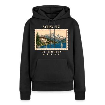 Schweiz St. Moritz Vintage Reisemarke - Frauen Premium Bio Hoodie - Schwarz - Vorne - Julia (174cm)
