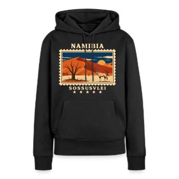 Marque de voyage vintage Namibia Sossusvlei - Sweat à capuche Premium bio Femme - noir - Devant - Julia (174cm)