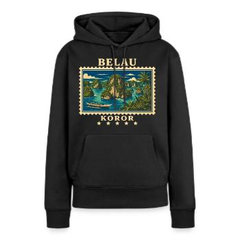 Marque de voyage vintage Palau Koror - Sweat à capuche Premium bio Femme - noir - Devant - Julia (174cm)