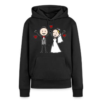 Dessin animé du couple de mariés joyeux - Sweat à capuche Premium bio Femme - noir - Devant - Julia (174cm)