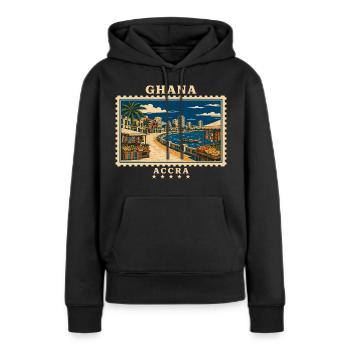 Marque de voyage vintage Ghana Accra - Sweat à capuche Premium bio Femme - noir - Devant - Julia (174cm)