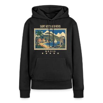 Saint-Kitts et Nevis Marque de voyage vintage Nevis - Sweat à capuche Premium bio Femme - noir - Devant - Julia (174cm)