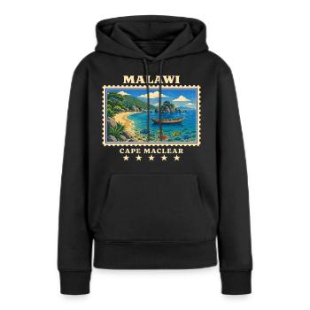 Marque de voyage vintage Malawi Cape Maclear - Sweat à capuche Premium bio Femme - noir - Devant - Julia (174cm)