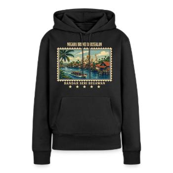 Brunei Bandar Seri Begawan Vintage Reisemarke - Frauen Premium Bio Hoodie - Schwarz - Vorne - Julia (174cm)