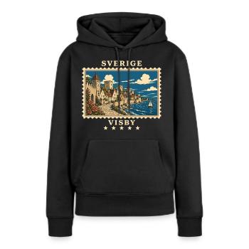 Schweden Visby Vintage Reisemarke - Frauen Premium Bio Hoodie - Schwarz - Vorne - Julia (174cm)