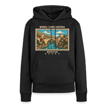 Bosnien und Herzegowina Mostar Vintage Reisemarke - Frauen Premium Bio Hoodie - Schwarz - Vorne - Julia (174cm)