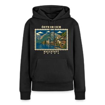 Österreich Hallstatt Vintage Reisemarke - Frauen Premium Bio Hoodie - Schwarz - Vorne - Julia (174cm)
