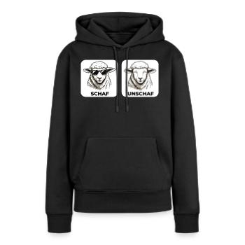 Schaf Unschaf - Wortspiel mit unscharf und Schaf - Frauen Premium Bio Hoodie - Schwarz - Vorne - Julia (174cm)