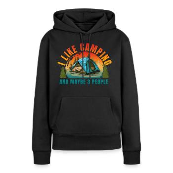 ICH CAMPE GERNE UND VIELLEICHT DREI LEUTE - Frauen Premium Bio Hoodie - Schwarz - Vorne - Julia (174cm)