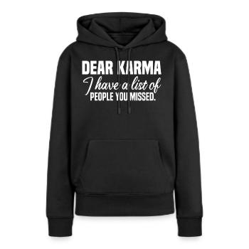 karma - Frauen Premium Bio Hoodie - Schwarz - Vorne - Julia (174cm)