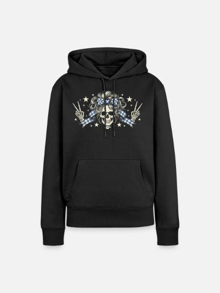 Schädel mit Karo Band - Frauen Premium Bio Hoodie - Schwarz