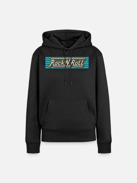 Rock'N'Roll Retro-Typografie-Logo - Frauen Premium Bio Hoodie - Schwarz
