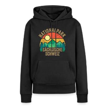 Nationalpark Sächsische Schweiz Vintage Wandern - Frauen Premium Bio Hoodie - Schwarz - Vorne - Julia (174cm)
