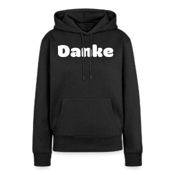 Merci - Sweat à capuche Premium bio Femme - noir - Devant - Julia (174cm)