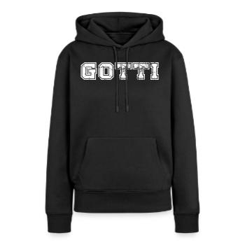 Lettrage universitaire vieilli de Gotti - Sweat à capuche Premium bio Femme - noir - Devant - Julia (174cm)