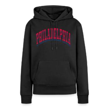 Philadelphia - Frauen Premium Bio Hoodie - Schwarz - Vorne - Julia (174cm)