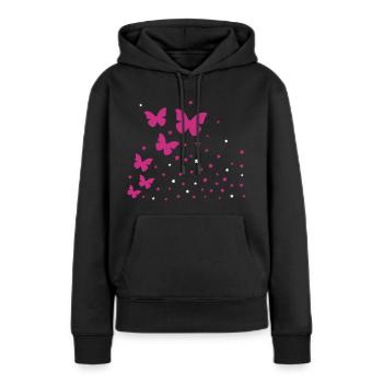 Papillons & astérisque - Sweat à capuche Premium bio Femme - noir - Devant - Julia (174cm)