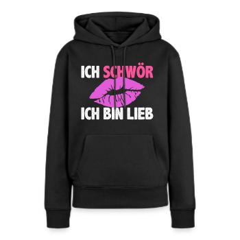 Ich schwöre ich bin lieb Spruch Kuss Mund Geschenk - Frauen Premium Bio Hoodie - Schwarz - Vorne - Julia (174cm)
