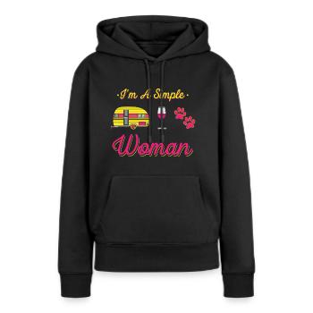 Ich bin eine einfache Frau - Camping Wein Hunde - Frauen Premium Bio Hoodie - Schwarz - Vorne - Julia (174cm)