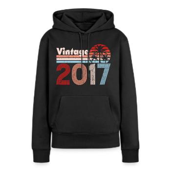 Millésime 2017 Palmiers Rétro Anniversaire - Sweat à capuche Premium bio Femme - noir - Devant - Julia (174cm)