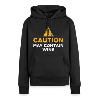 Vorsicht kann Wein enthalten - Frauen Premium Bio Hoodie - Schwarz - Vorne - Julia (174cm)