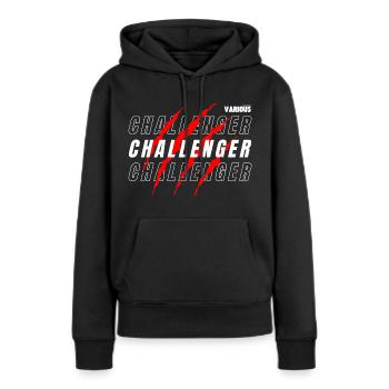 CHALLENGER Schwarz - Frauen Premium Bio Hoodie - Schwarz - Vorne - Julia (174cm)