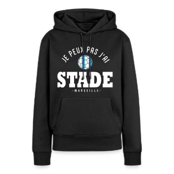 J'peux pas j'ai stade foot football OM Marseille - Sweat à capuche Premium bio Femme - noir - Devant - Julia (174cm)