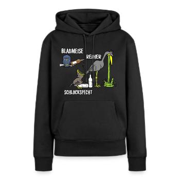 Blaumeise Reiher Schluckspecht - Frauen Premium Bio Hoodie - Schwarz - Vorne - Julia (174cm)