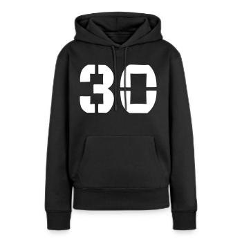 30 - Numéro - Anniversaire - Sweat à capuche Premium bio Femme - noir - Devant - Julia (174cm)