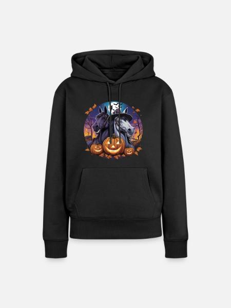 Lustige verrückte Halloween Pferde - Frauen Premium Bio Hoodie - Schwarz