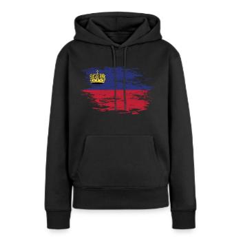 Liechtenstein Flagge used - Frauen Premium Bio Hoodie - Schwarz - Vorne - Julia (174cm)