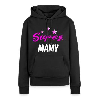 Super mamy - Famille grand-mère - Sweat à capuche Premium bio Femme - noir - Devant - Julia (174cm)