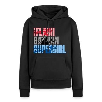 The Flash Écriture Avec Batman Et Supergirl - Sweat à capuche Premium bio Femme - noir - Devant - Julia (174cm)