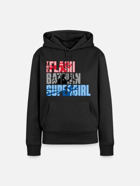 The Flash Lettering With Batman And Supergirl - Women’s Premium Organic Hoodie - black