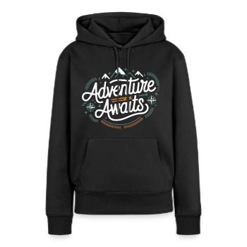 L’aventure vous attend - Motif pour les explorateurs - Sweat à capuche Premium bio Femme - noir - Devant - Julia (174cm)