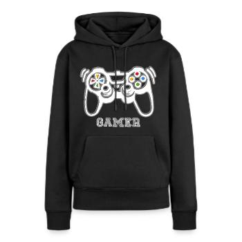Gamer-Spielkonsole - Frauen Premium Bio Hoodie - Schwarz - Vorne - Julia (174cm)