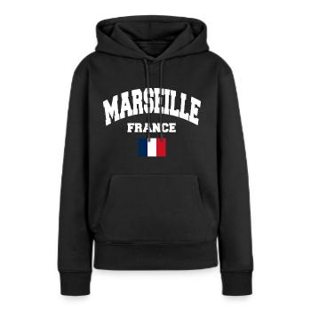 Marseille - Frauen Premium Bio Hoodie - Schwarz - Vorne - Julia (174cm)