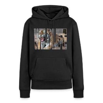Faune tigrée - Sweat à capuche Premium bio Femme - noir - Devant - Julia (174cm)