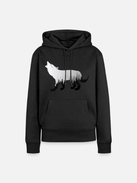 Wolf - Frauen Premium Bio Hoodie - Schwarz