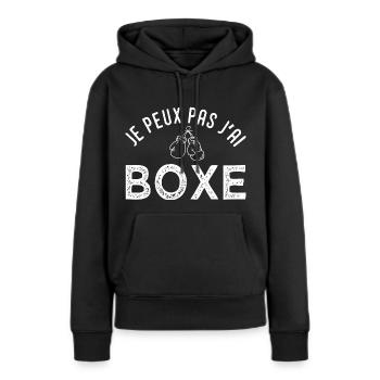 J peux pas j ai boxe Cadeau cool boxe - Sweat à capuche Premium bio Femme - noir - Devant - Julia (174cm)