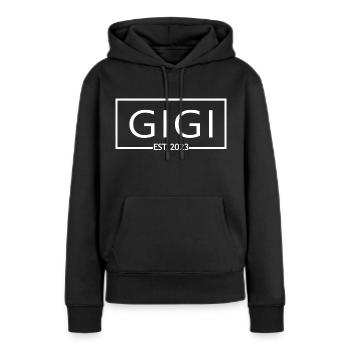 Gigi Est. 2023, Grand-mère en devenir, révélation de grossesse - Sweat à capuche Premium bio Femme - noir - Devant - Julia (174cm)