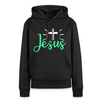 Crucifix Jésus - Sweat à capuche Premium bio Femme - noir - Devant - Julia (174cm)