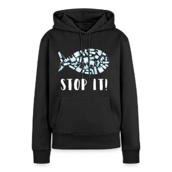 Inondation plastique océan mer animaux environnement upcycling - Sweat à capuche Premium bio Femme - noir - Devant - Julia (174cm)